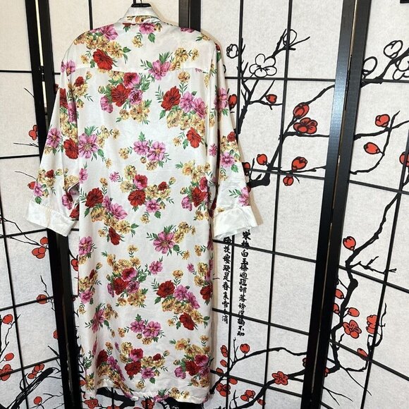 Vintage VICTORIA’S SECRET Women’s Robe Ivory Pink Red Floral Satin Size M/L - Picture 5 of 7